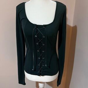 Green lace up long sleeve top size small